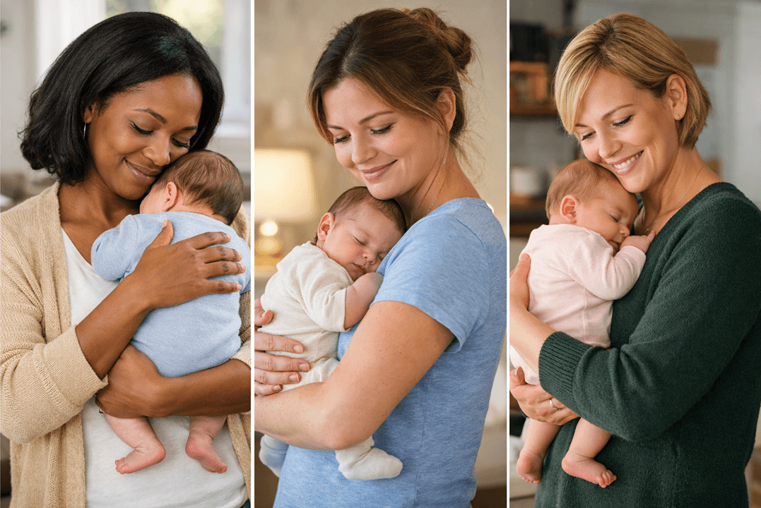 Three doulas holding babies - HelpMyFamily caring support